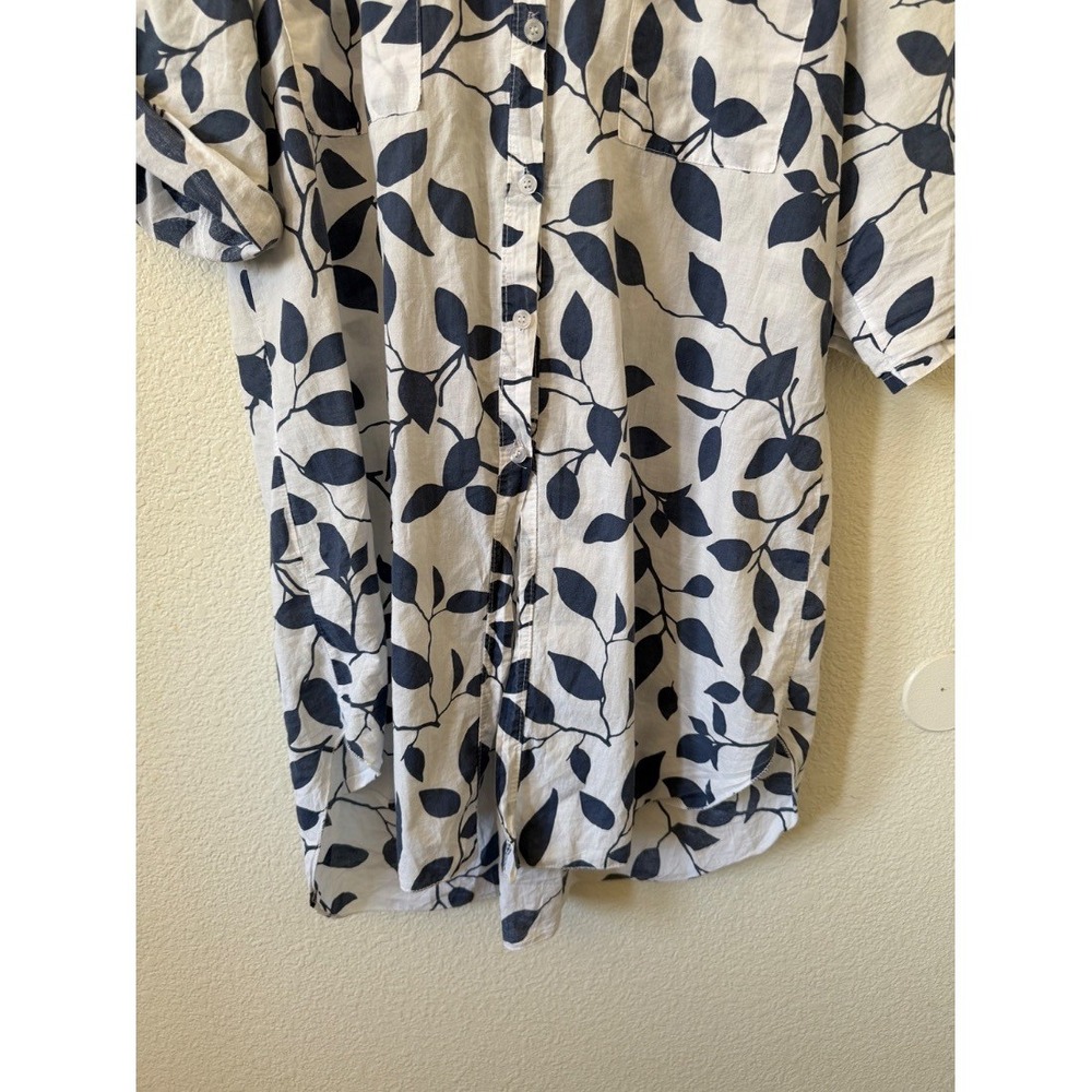 New Collection Womens Blue White Leaf Print Cotton Shirt Dress Tunic Italy 1X - Picture 7 of 16